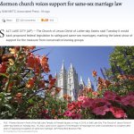 Mormon church voices support for same-sex marriage law