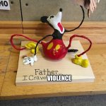 Father I crave cheddar | VIOLENCE | image tagged in father i crave cheddar,mickey mouse,knife | made w/ Imgflip meme maker