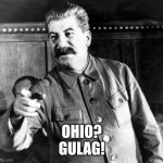 Ohio? GULAG! | OHIO?
GULAG! | image tagged in stalins advice,gulag,ohio | made w/ Imgflip meme maker