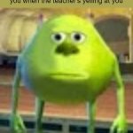Anybody else experience this? | How every kid in class stares at you when the teacher's yelling at you | image tagged in sully wazowski | made w/ Imgflip meme maker