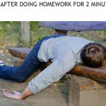 pov: you're using imgflip when your parents think you're doing homework | ME AFTER DOING HOMEWORK FOR 2 MINUTES | image tagged in exhausted,homework,school,tired | made w/ Imgflip meme maker