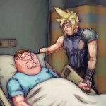 Cloud Strife comforts Peter Griffin Hospital