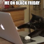 Furiously Typing Cat | ME ON BLACK FRIDAY | image tagged in furiously typing cat | made w/ Imgflip meme maker