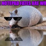 armadillothug | IN THE NOTEPAD FATES ARE WRITTEN | image tagged in armadillothug | made w/ Imgflip meme maker