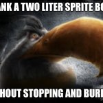 it is impossible | I DRANK A TWO LITER SPRITE BOTTLE; WITHOUT STOPPING AND BURPING | image tagged in realistic mighty eagle | made w/ Imgflip meme maker