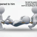 What happened to him? | What happened to him; He told his parents the truth because they told him they won't do anything to him if he is honest | image tagged in what happened to him,fun,memes | made w/ Imgflip meme maker