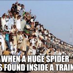 When can humans and spiders become friends? I vote never. | WHEN A HUGE SPIDER IS FOUND INSIDE A TRAIN | image tagged in indian train,spiders,people,fear,overly attached girlfriend,life | made w/ Imgflip meme maker