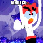 Chuck and Nihilego. | NIHILEGO: ….. | image tagged in dark blue background,pokemon,chuck chicken | made w/ Imgflip meme maker