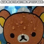 Sweats nervously | TEACHER: THE LOWEST SCORE WAS 22%; ME: LOL, WHAT IDIOT COULD GET SUCH A LOW SCORE? ALSO ME AFTER GETTING MY TEST BACK: | image tagged in bear sweating nervously | made w/ Imgflip meme maker