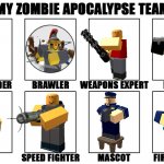 My Zombie Apocalypse Team | ME | image tagged in my zombie apocalypse team,tds,towerdelaysimulator,towerdefense,towerdefensesimulator,zombieapocalypse | made w/ Imgflip meme maker
