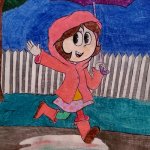 Rain girl drawing | image tagged in drawing,art,cartoon,raining,umbrella,little girl | made w/ Imgflip meme maker