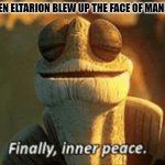 Finally, inner peace. | WHEN ELTARION BLEW UP THE FACE OF MANFRED | image tagged in manfred,aos,age of sigmar,elves,finally inner peace,eltharion | made w/ Imgflip meme maker