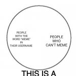 This is a Venn diagram | PEOPLE WHO CAN'T MEME; PEOPLE WITH THE WORD "MEME" IN THEIR USERNAME | image tagged in this is a venn diagram | made w/ Imgflip meme maker