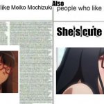 Yes this is a self callout why do you ask. | Meiko Mochizuki; Also; Meiko Mochizuki; She's cute and nice | image tagged in people who like x vs people who like y,digimon,meiko mochizuki,digimon adventure,digimon adventure tri,anime | made w/ Imgflip meme maker