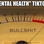 Watching mental health tiktok bullshit | "MENTAL HEALTH" TIKTOKS | image tagged in bullshit meter,anti-tiktok,tiktok,mental health,dafuq,misinformation | made w/ Imgflip meme maker