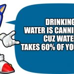 Sonic tells you not to drink water | DRINKING WATER IS CANNIBALISM CUZ WATER TAKES 60% OF YOUR BODY | image tagged in sonic sez | made w/ Imgflip meme maker