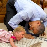 Baby Infant Child Trump with a real grownup Obama watching