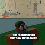 Yo who's CHILDREN IS THIS!? | THE PARENTS WHEN THEY SAW THE DRAWING: | image tagged in concerned robloxian | made w/ Imgflip meme maker