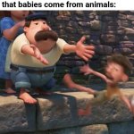 Some vegans don't use animal stuff either. | Vegans after realising that babies come from animals: | image tagged in man throws child into water,vegans,baby,vegans and babies | made w/ Imgflip meme maker