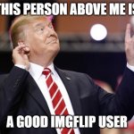 This person above me is crazy | THIS PERSON ABOVE ME IS; A GOOD IMGFLIP USER | image tagged in this person above me is crazy | made w/ Imgflip meme maker