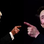 Trump and Elon Musk point to each other