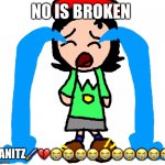 Adeleine crying | NO IS BROKEN; PANITZ🖌💔😭😭😭😭😭😭😭😭😭😭 | image tagged in adeleine crying | made w/ Imgflip meme maker