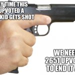 Holding gun | EVERY TIME THIS IS UPVOTED A GACHA KID GETS SHOT; WE NEED 2651 UPVOTES TO END IT ALL! | image tagged in holding gun,memes,funny,meme,funny memes,funny meme | made w/ Imgflip meme maker
