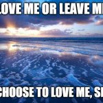 Love me or leave me | LOVE ME OR LEAVE ME; IF YOU CHOOSE TO LOVE ME, SHOW ME | image tagged in ocean | made w/ Imgflip meme maker
