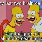 WHAT DOES IT MEAN MASON | my last two brain cells; trying to figure out what letters mean in math | image tagged in my last two brain cells,math | made w/ Imgflip meme maker