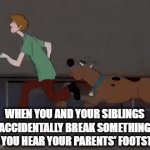 I'm sure this has happened to a few people | WHEN YOU AND YOUR SIBLINGS ACCIDENTALLY BREAK SOMETHING AND YOU HEAR YOUR PARENTS' FOOTSTEPS | image tagged in gifs,running,relatable,parents | made w/ Imgflip video-to-gif maker