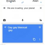 LMAO- | English; Alien; We are invading  your planet; Gay gay bisexual
 gay | image tagged in google translate | made w/ Imgflip meme maker