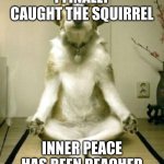 Inner Peace Dog | I FINALLY CAUGHT THE SQUIRREL; INNER PEACE HAS BEEN REACHED | image tagged in inner peace dog | made w/ Imgflip meme maker