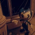 Baby Bendy pointing at trash template