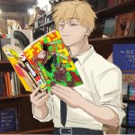 Denji reading chainsaw man