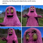 Vintage Grimace costume meme