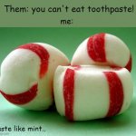 minty fresh | Them: you can't eat toothpaste! me:; taste like mint.. | image tagged in mints | made w/ Imgflip meme maker