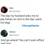 Can’t afford half rent