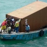 Shipping container on tiny boat template
