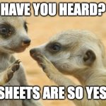 Shhh, Meerkat | HAVE YOU HEARD? SPREADSHEETS ARE SO YESTERDAY! | image tagged in shhh meerkat | made w/ Imgflip meme maker