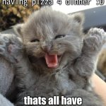 i am so happy :) | Im so happy rn! im having pizza 4 dinner :D; thats all have a nice day/night | image tagged in yay kitty | made w/ Imgflip meme maker