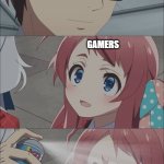 No good pulls for you! | GAME DEVELOPERS; GAMERS; SHITTY RNG | image tagged in anime spray,gaming,funny,gacha | made w/ Imgflip meme maker