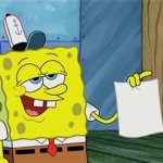 spongebob holding paper