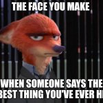 Nick Wilde is Displeased | THE FACE YOU MAKE; WHEN SOMEONE SAYS THE DUMBEST THING YOU'VE EVER HEARD | image tagged in nick wilde jason bateman,zootopia,nick wilde,the face you make when,annoyed,funny | made w/ Imgflip meme maker
