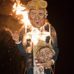 Burning trump with Clinton's head