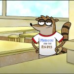 Rigby wearing a Fact Tshirt meme