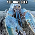 The Blue Lobster | YOU HAVE BEEN | image tagged in the blue lobster,blue lobster jumpscare,jumpscare,scary,blue,lobster | made w/ Imgflip meme maker