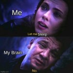 Let me go, No | Me; Sleep; My Brain | image tagged in let me go no | made w/ Imgflip meme maker