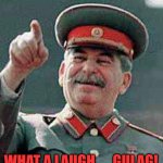 What a laugh in the Gulag! | WHAT A LAUGH .... GULAG! | image tagged in stalin says,stalin,joseph stalin,gulag,putin,russia | made w/ Imgflip meme maker