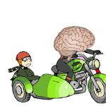 Brain driving you mad, and you in a sidecar meme