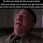 Bruh | So when you break the law you go to prison; And when you break out of prison you get more prison; But when Santa break into millions of homes he gets cookies and milk | image tagged in gifs,reallybro | made w/ Imgflip video-to-gif maker